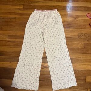 messy bun just chillin 100% cotton pink and cream bow print pj pants